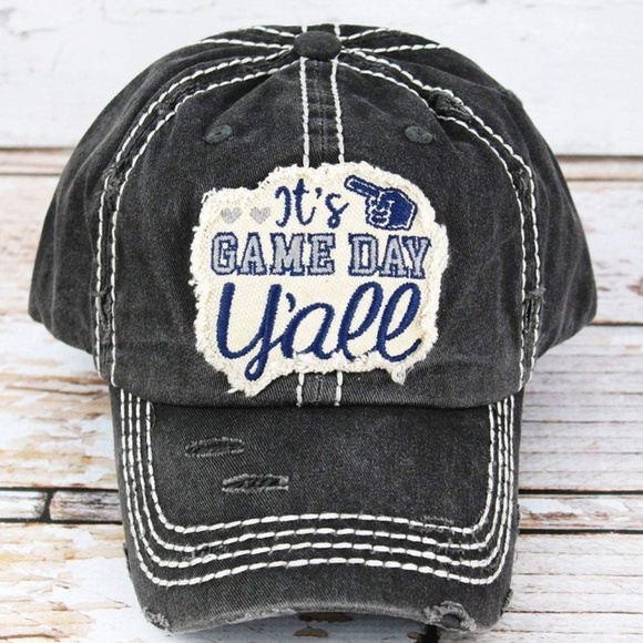 Accessories - 2/$30-Distressed Black 'It's Game Day Y'all' Cap